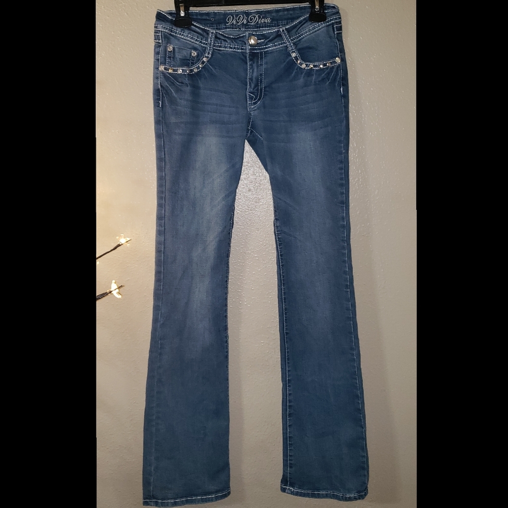 ViVi Diva Embellished Studded Bootcut Jeans, Sz 7